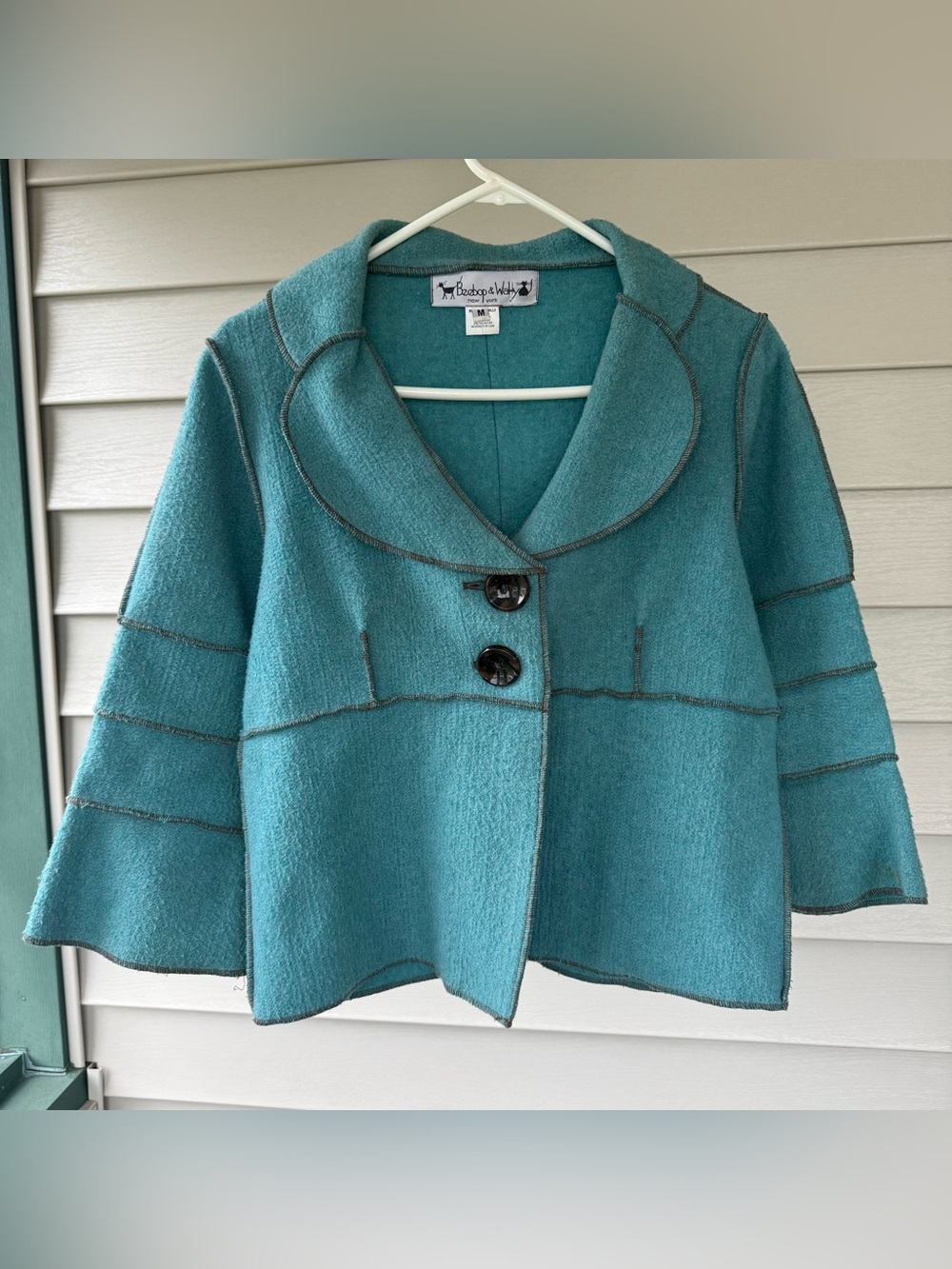 Beebop & Wally New York Teal Jacket Size M Bell Sleeve Contrast Stitch Retro
